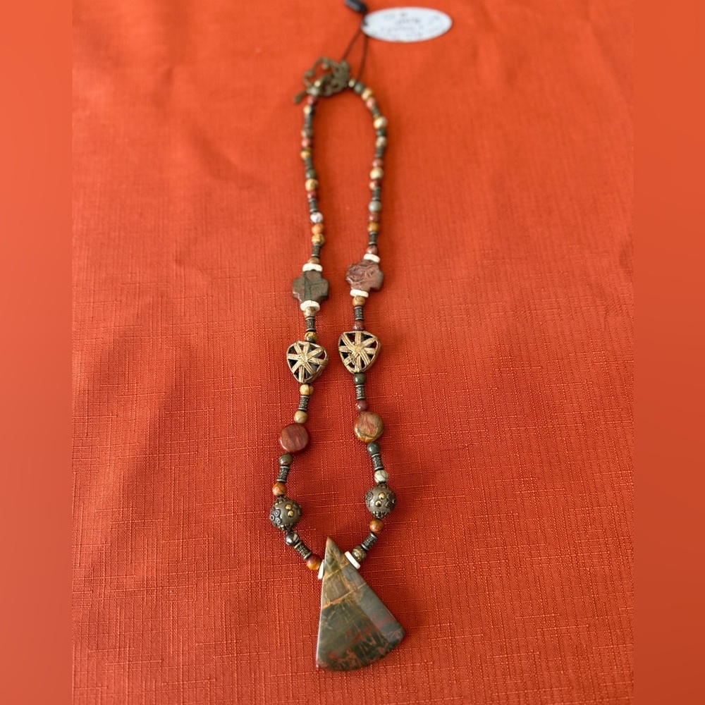 Artisan Colorado Red Jasper and Bronze Stone Pendant Necklace - Picture 2 of 5